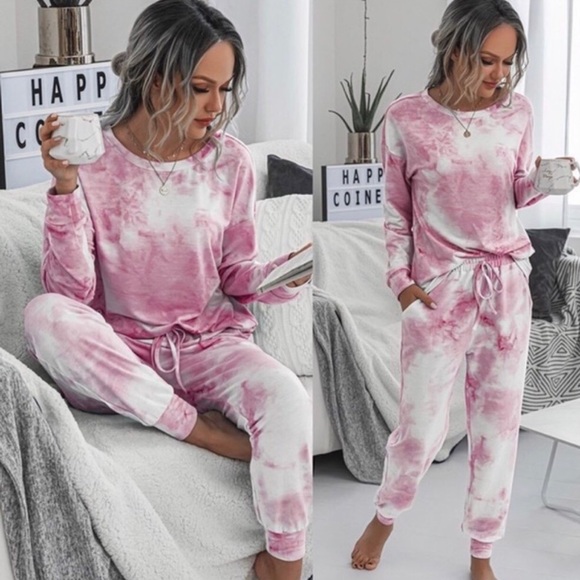 Pink & Cream Tie Dye Loungewear - Picture 2 of 5